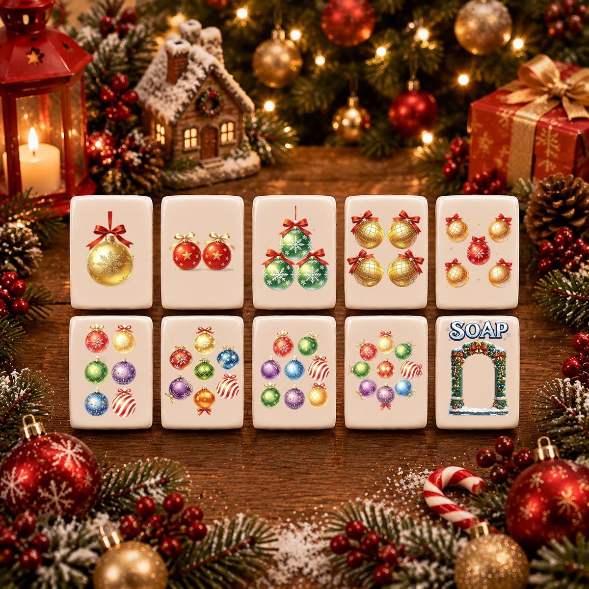 Christmas-Themed American Mahjong Tile Set 160-Piece UV Printed Mahjong