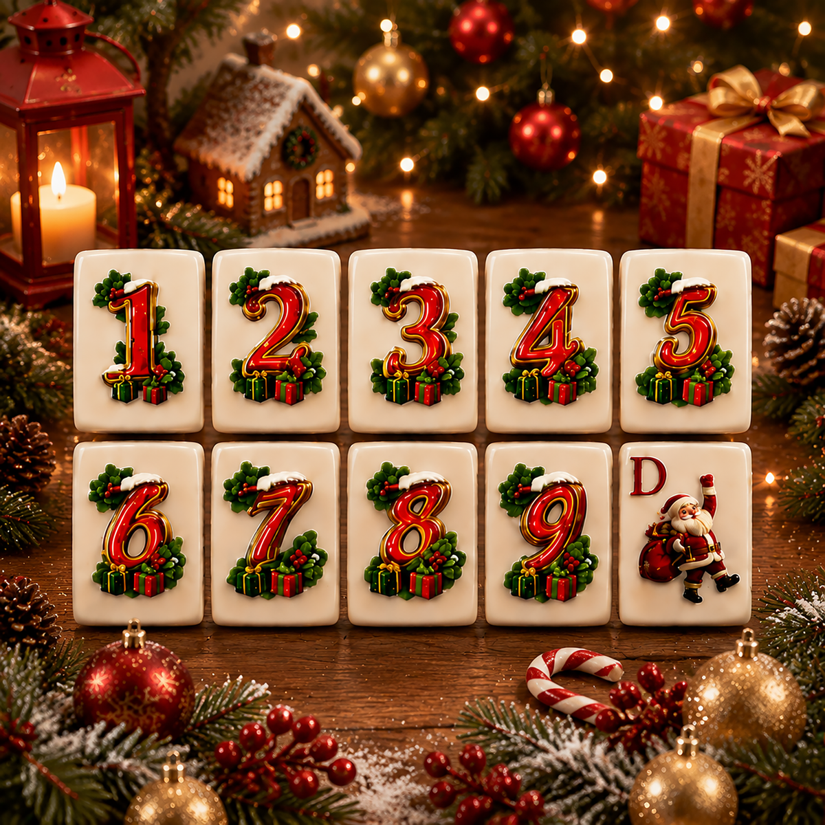 Christmas-Themed American Mahjong Tile Set 160-Piece UV Printed Mahjong