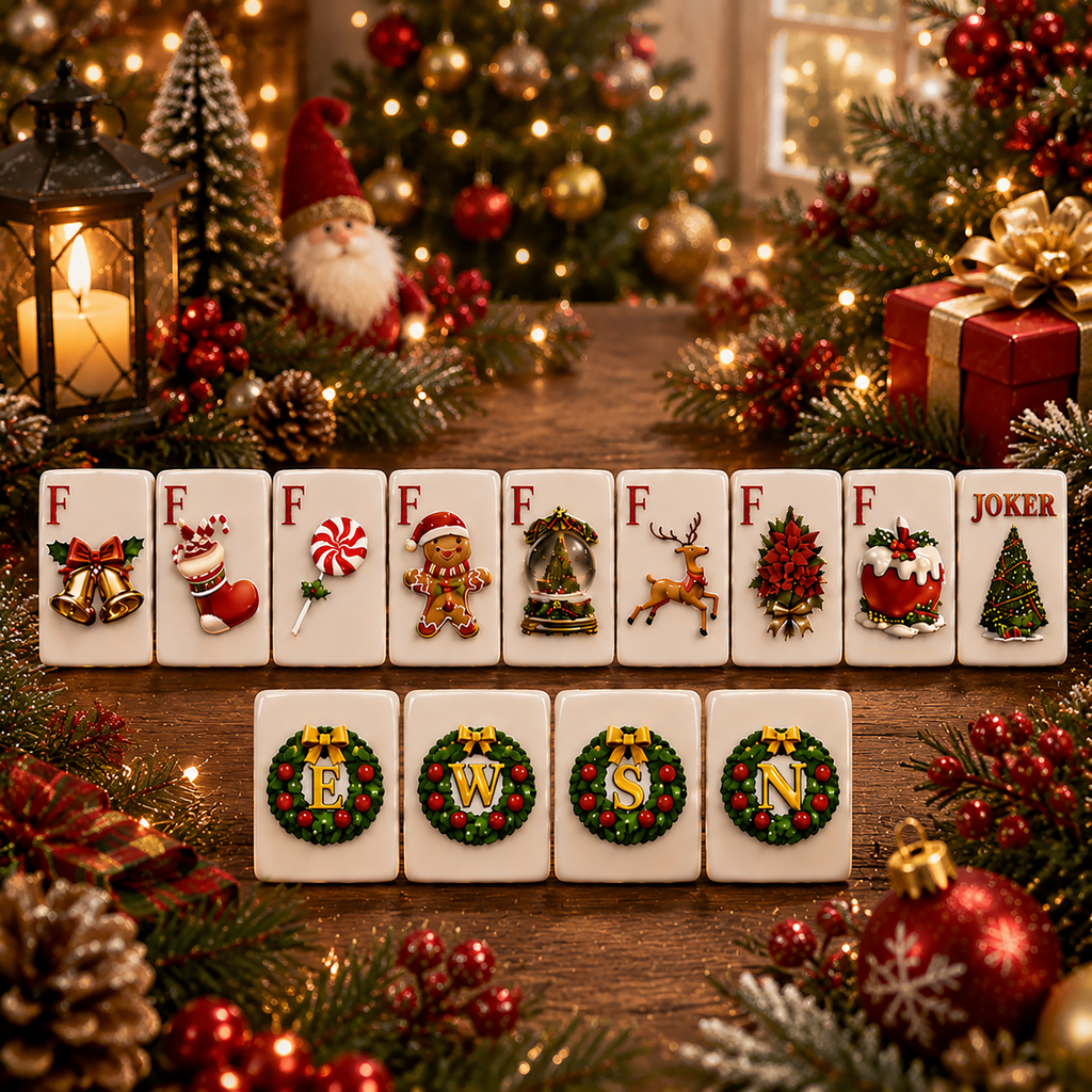 Christmas-Themed American Mahjong Tile Set 160-Piece UV Printed Mahjong