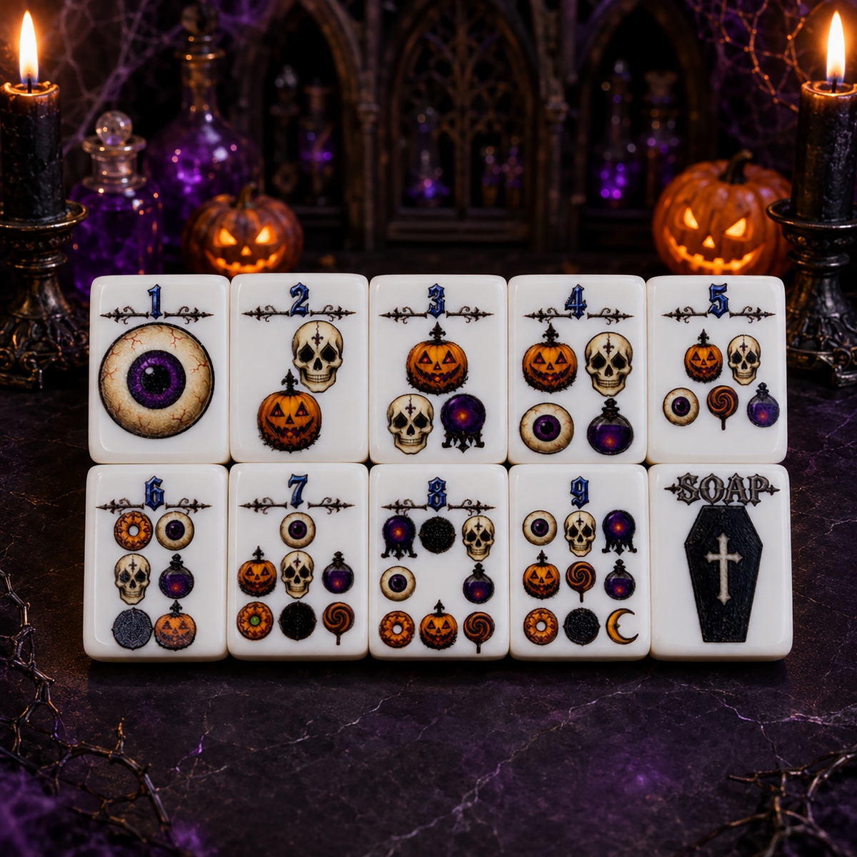 Gothic Halloween American Mahjong Set – 160 Tiles,UV Printed Mahjong