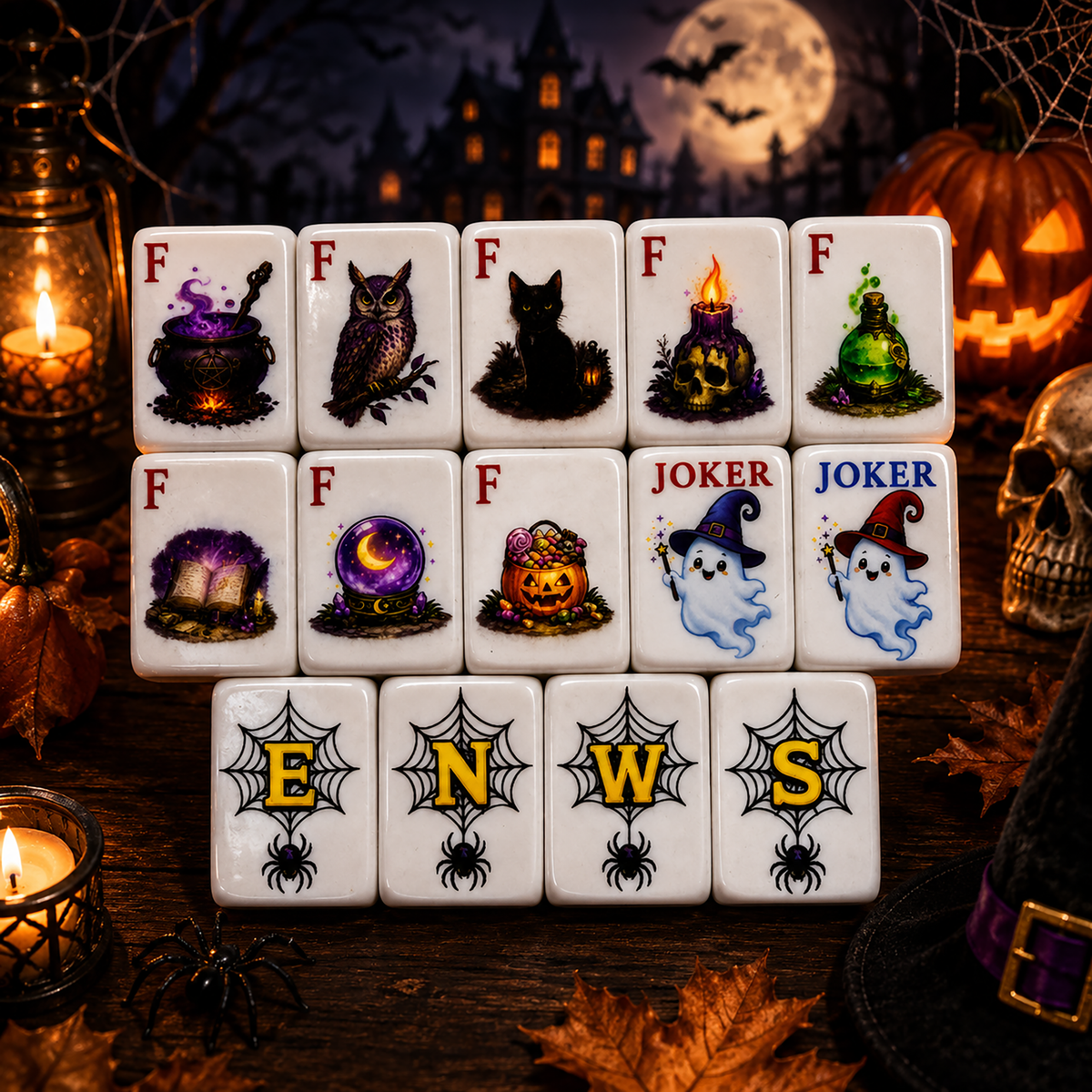 Halloween-Themed American Mahjong Tile Set 160-Piece UV Printed Mahjong