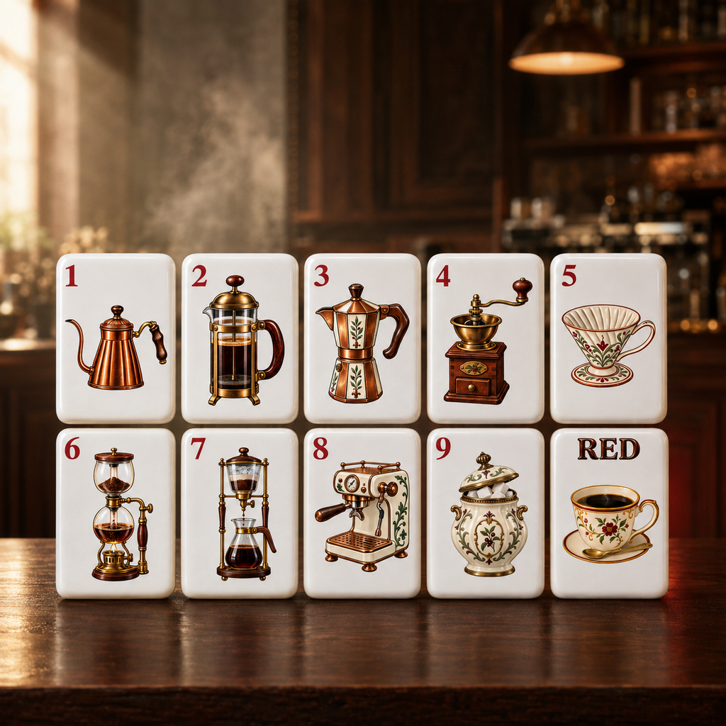 Coffeehouse Collection – 160-Tile American Mahjong Set | Coffee Lover Mahjong| Uv Printed Mahjong