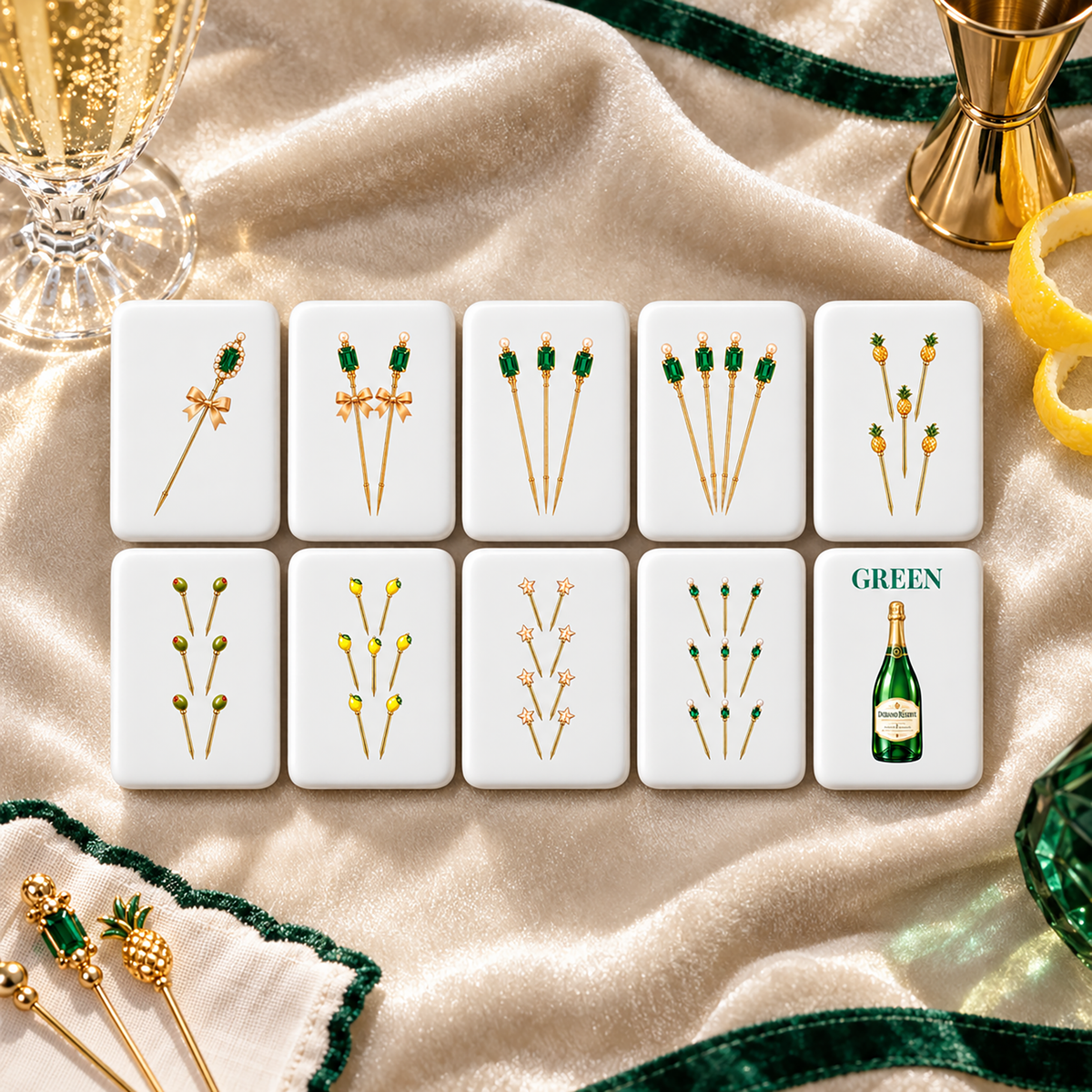 Emerald Cocktail Club American Mahjong Set – 160 Tiles | Parisian Glamour & Martini Inspired Luxury Mahjong