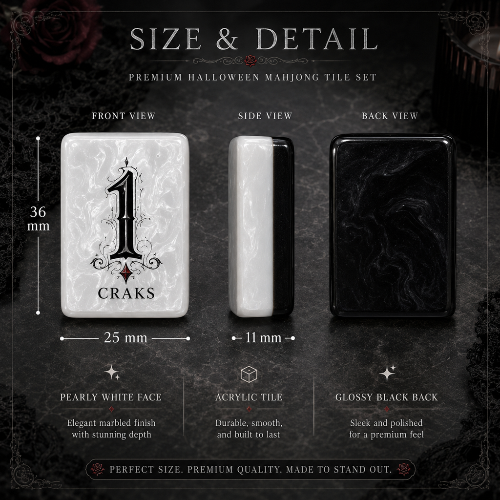 Gothic Rose American Mahjong Set-Dark Romance & Cathedral design, Pearl White Acrylic Mahjong Tiles with Jokers & Flowers