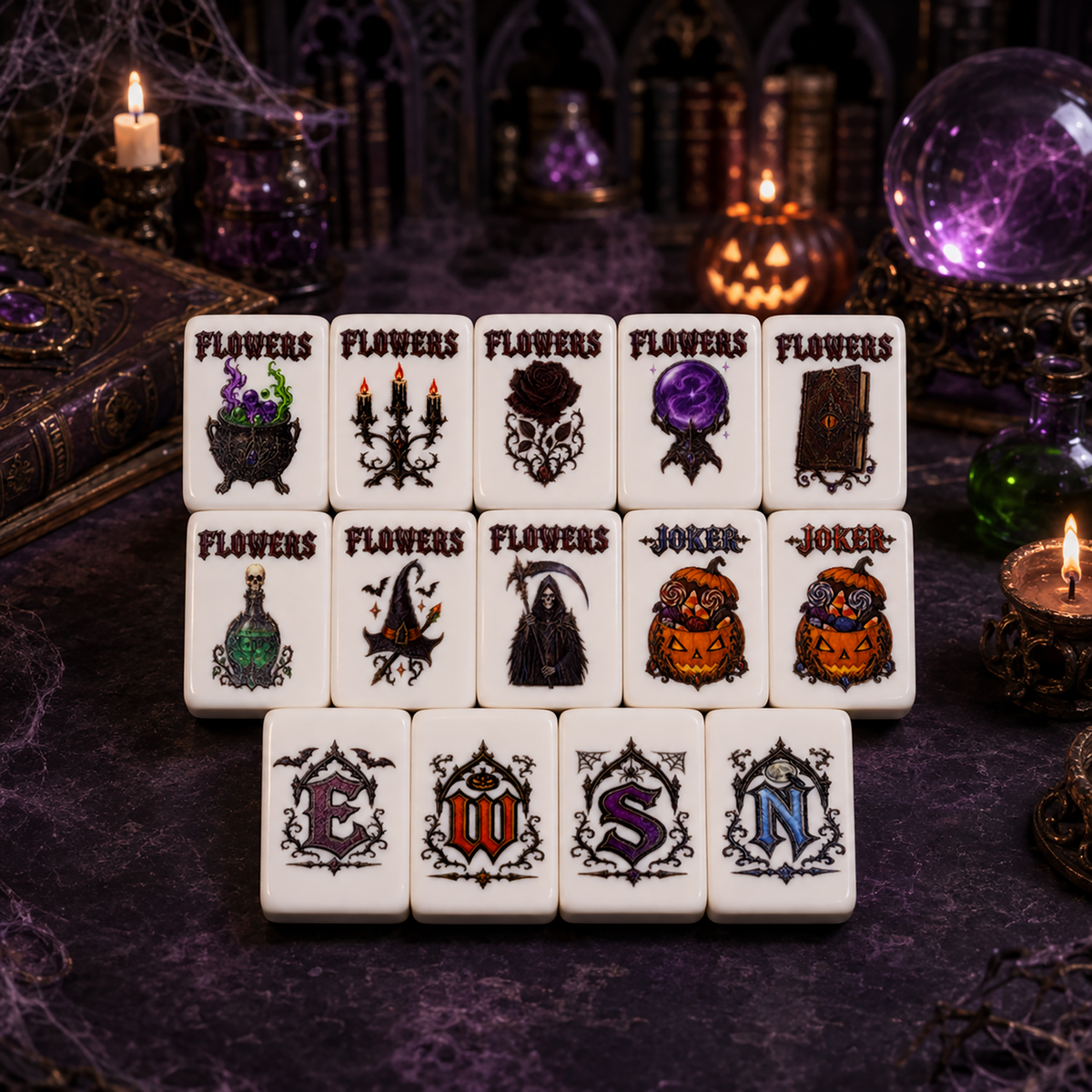 Gothic Halloween American Mahjong Set – 160 Tiles,UV Printed Mahjong