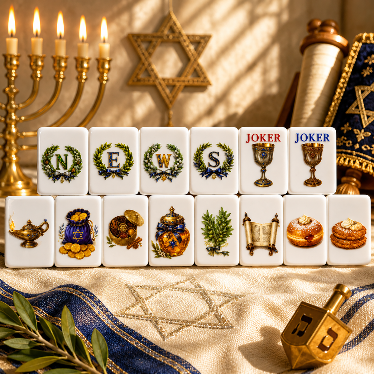 Jewish Heritage American Mahjong Set – Tradition, Hanukkah Mahjong,UV Printed Mahjong