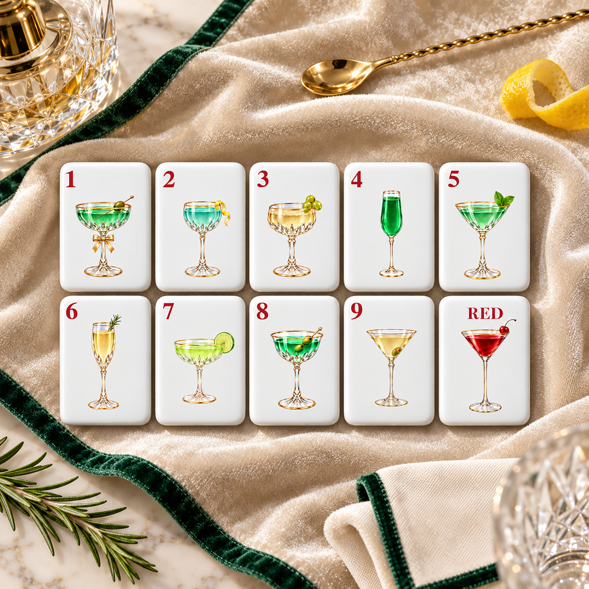 Emerald Cocktail Club American Mahjong Set – 160 Tiles | Parisian Glamour & Martini Inspired Luxury Mahjong