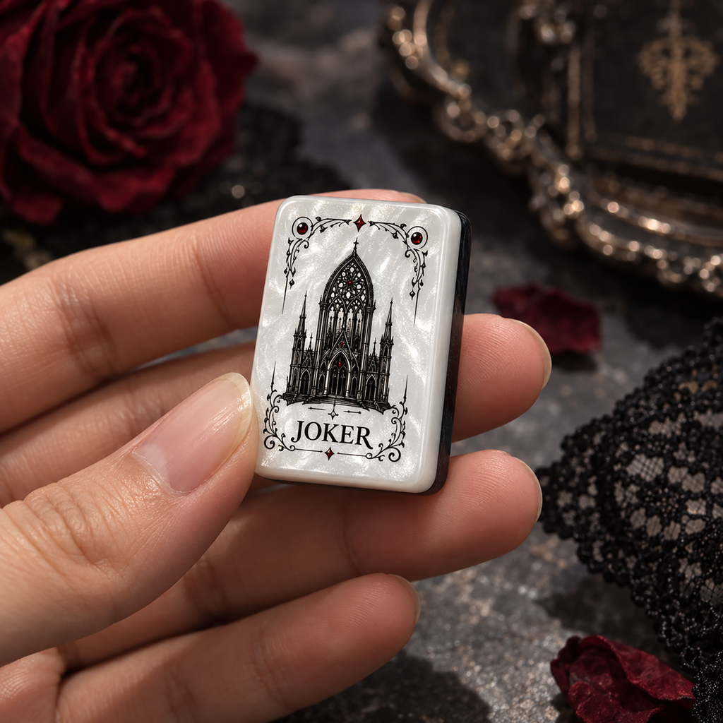 Gothic Rose American Mahjong Set-Dark Romance & Cathedral design, Pearl White Acrylic Mahjong Tiles with Jokers & Flowers