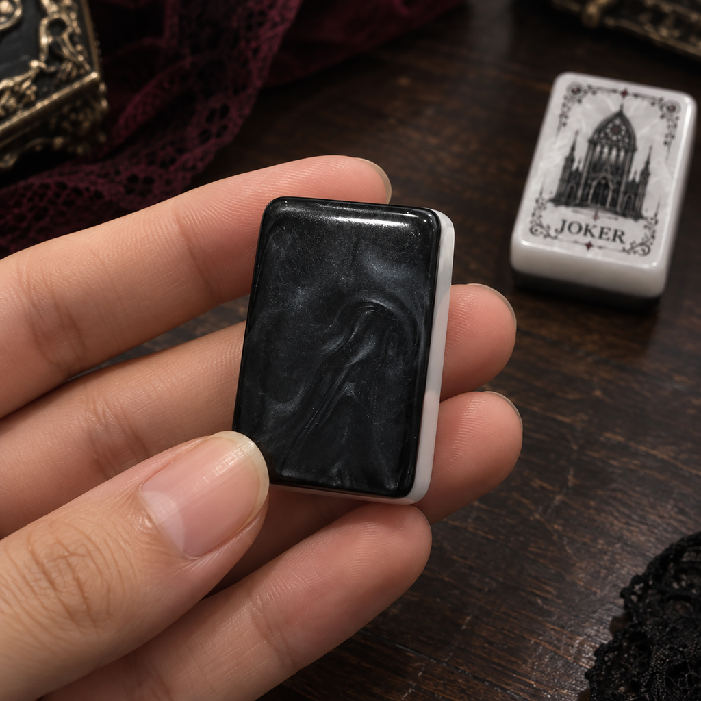 Gothic Rose American Mahjong Set-Dark Romance & Cathedral design, Pearl White Acrylic Mahjong Tiles with Jokers & Flowers