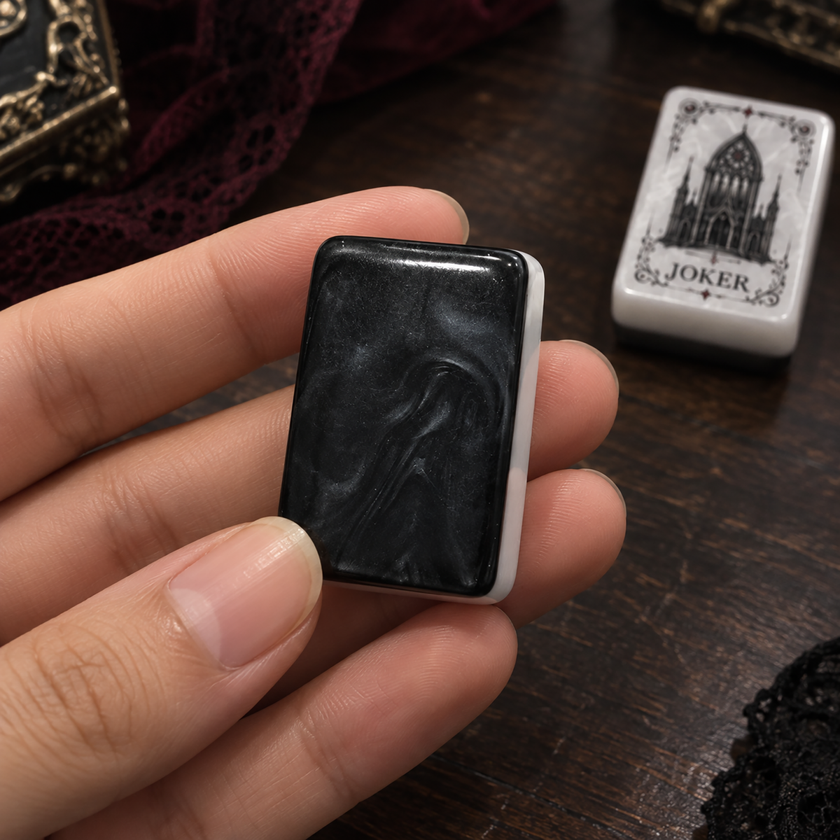 Gothic Rose American Mahjong Set-Dark Romance & Cathedral design, Pearl White Acrylic Mahjong Tiles with Jokers & Flowers