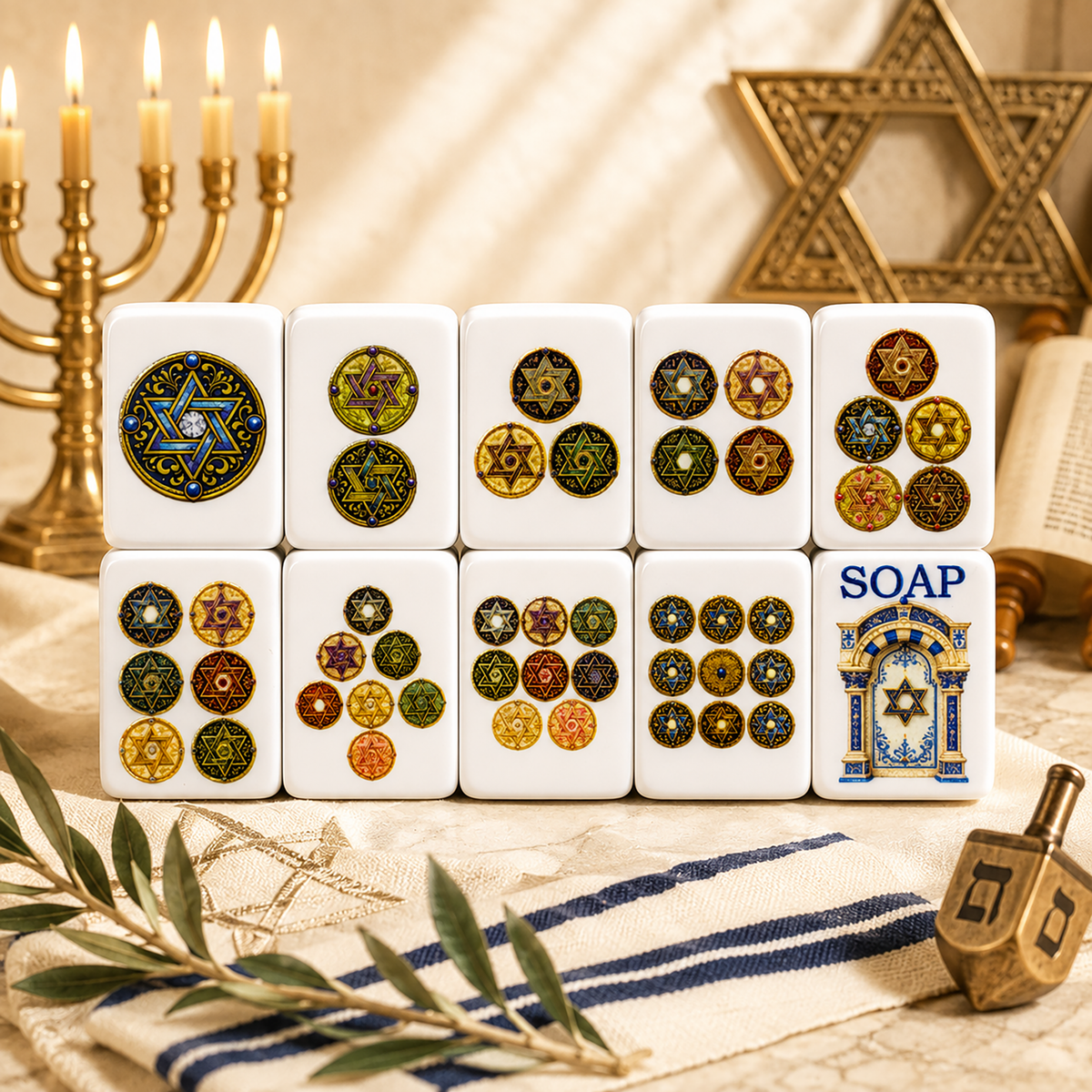 Jewish Heritage American Mahjong Set – Tradition, Hanukkah Mahjong,UV Printed Mahjong