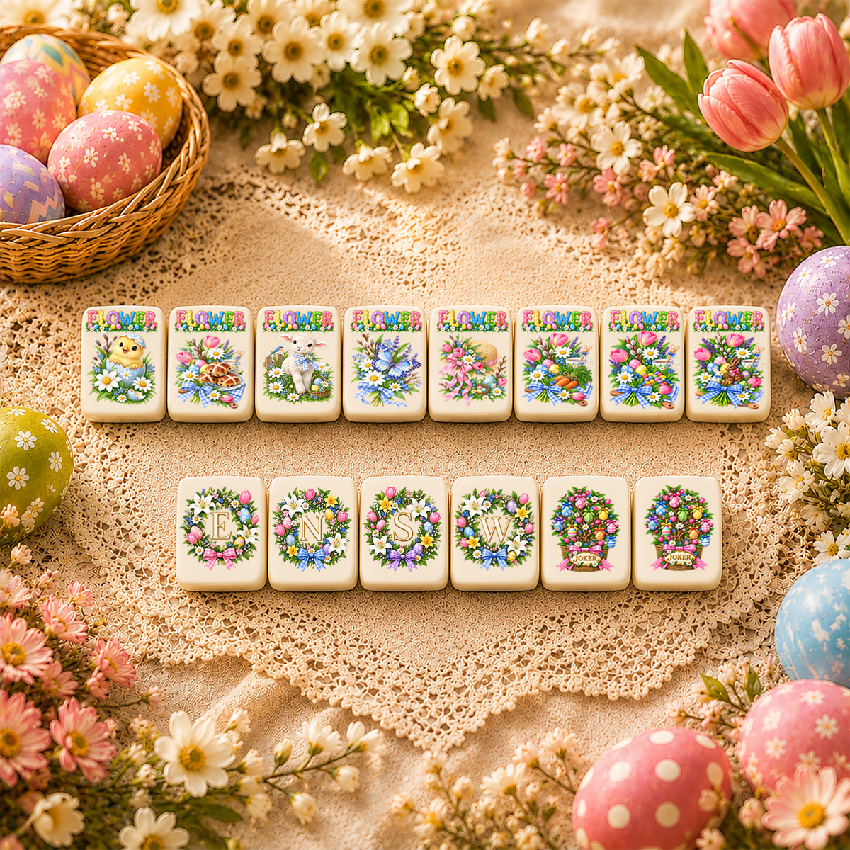 Easter Garden American Mahjong Set – 160 Tiles,UV Printed Mahjong