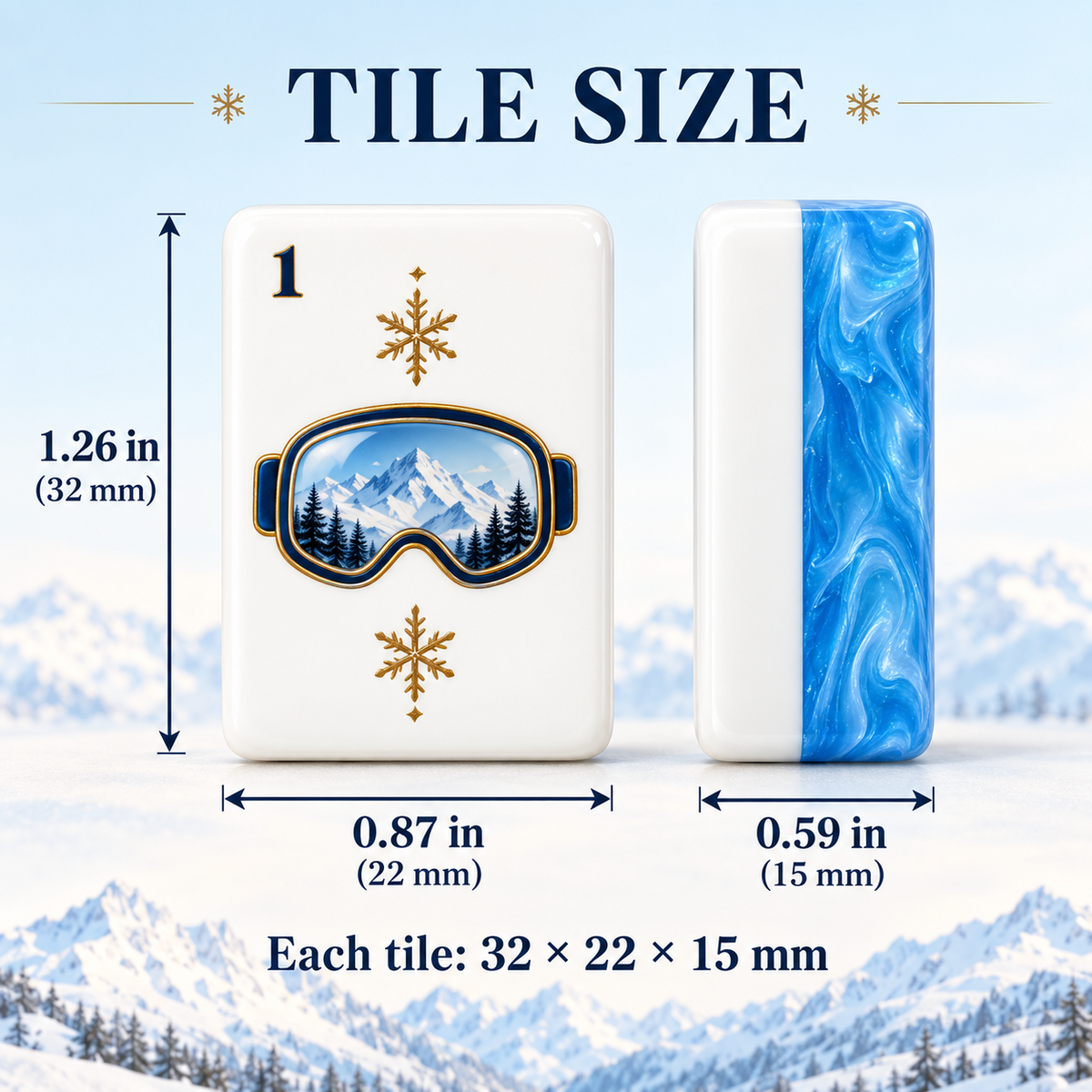 Alpine Collection Ski-Inspired Mahjong Set-160 Tiles | White Acrylic Tiles with Blue Swirl Backs