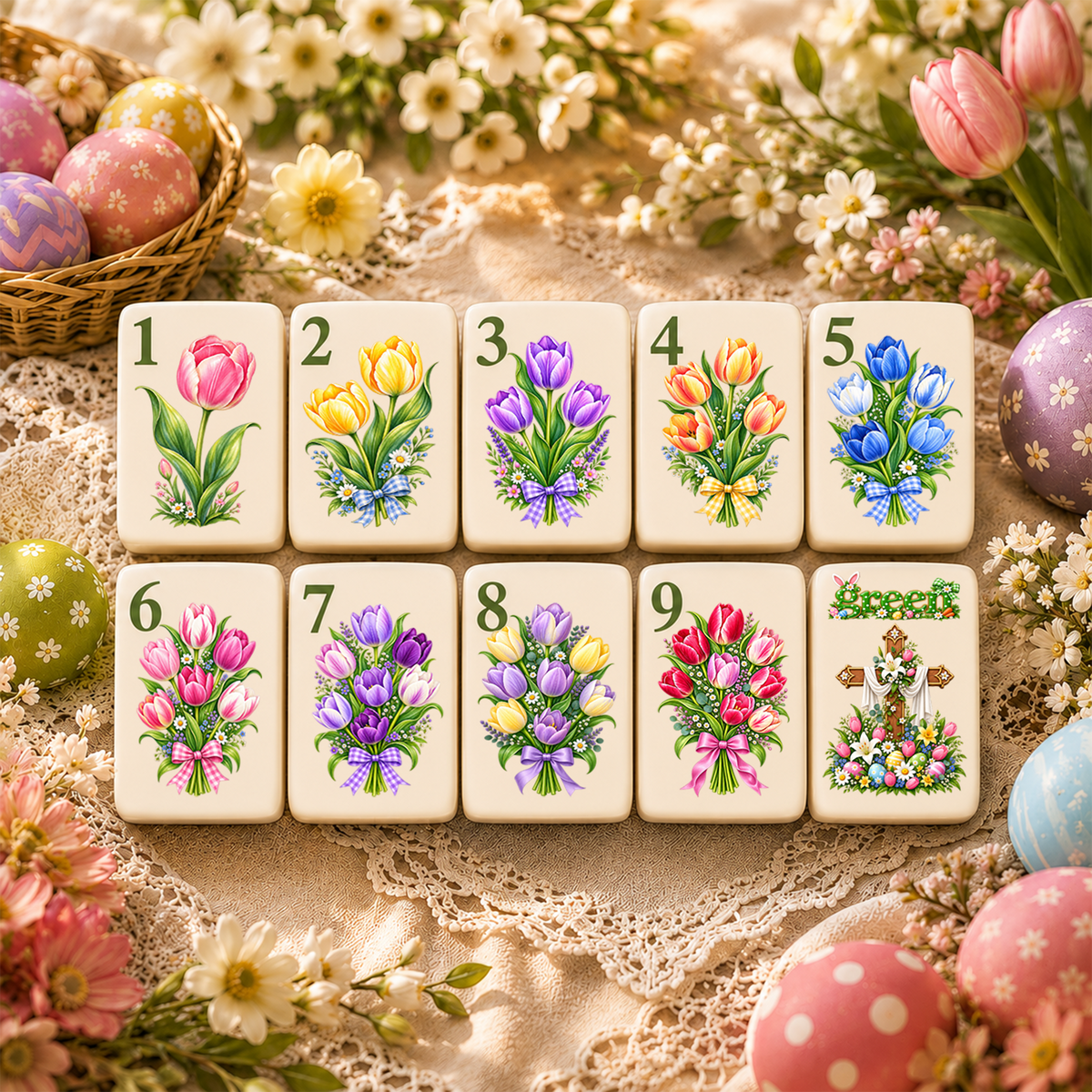 Easter Garden American Mahjong Set – 160 Tiles,UV Printed Mahjong