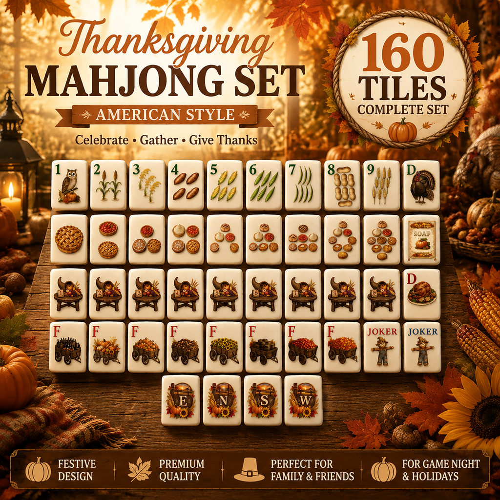 Thanksgiving Harvest American Mahjong Set – 160 Tiles,UV Printed Mahjong