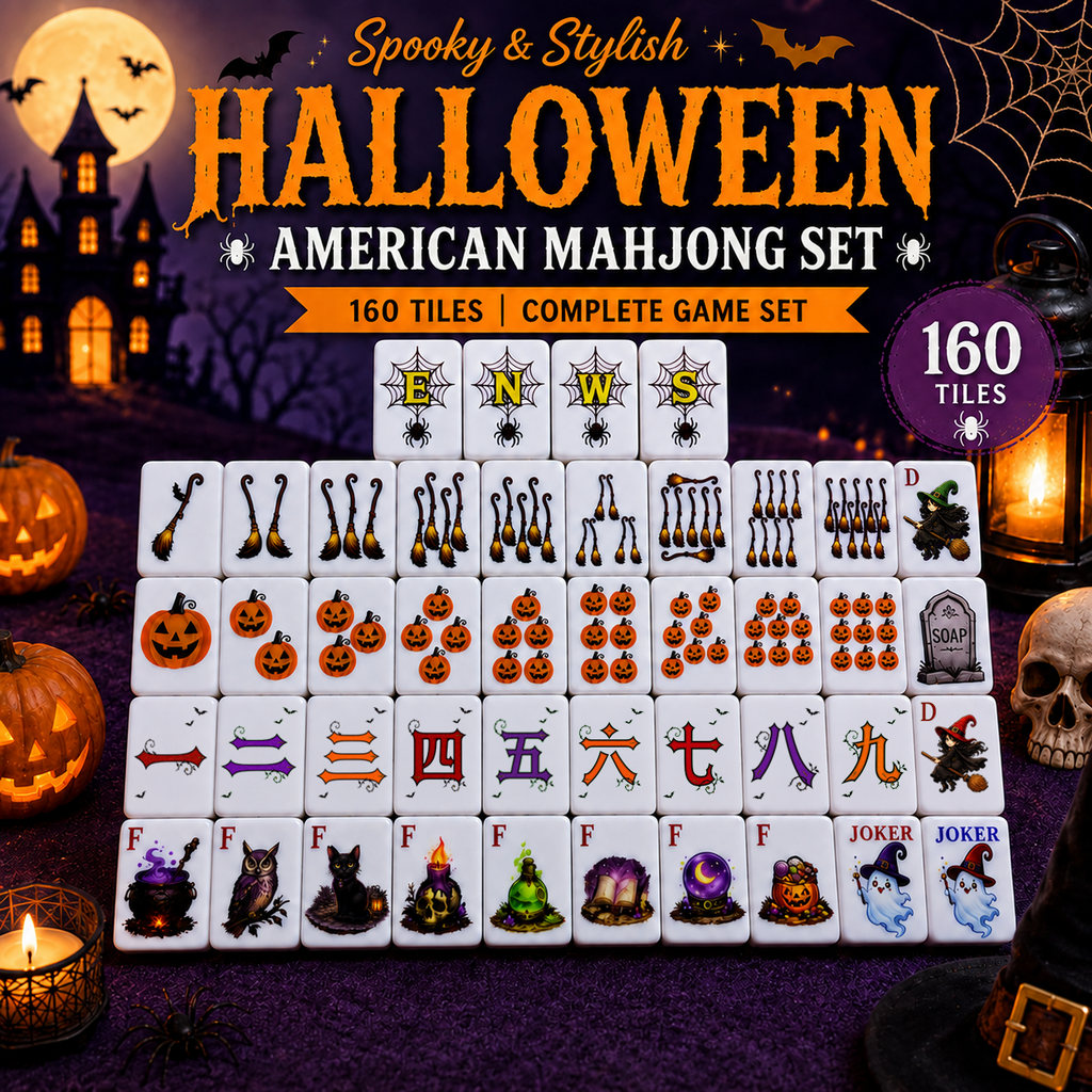 Halloween-Themed American Mahjong Tile Set 160-Piece UV Printed Mahjong