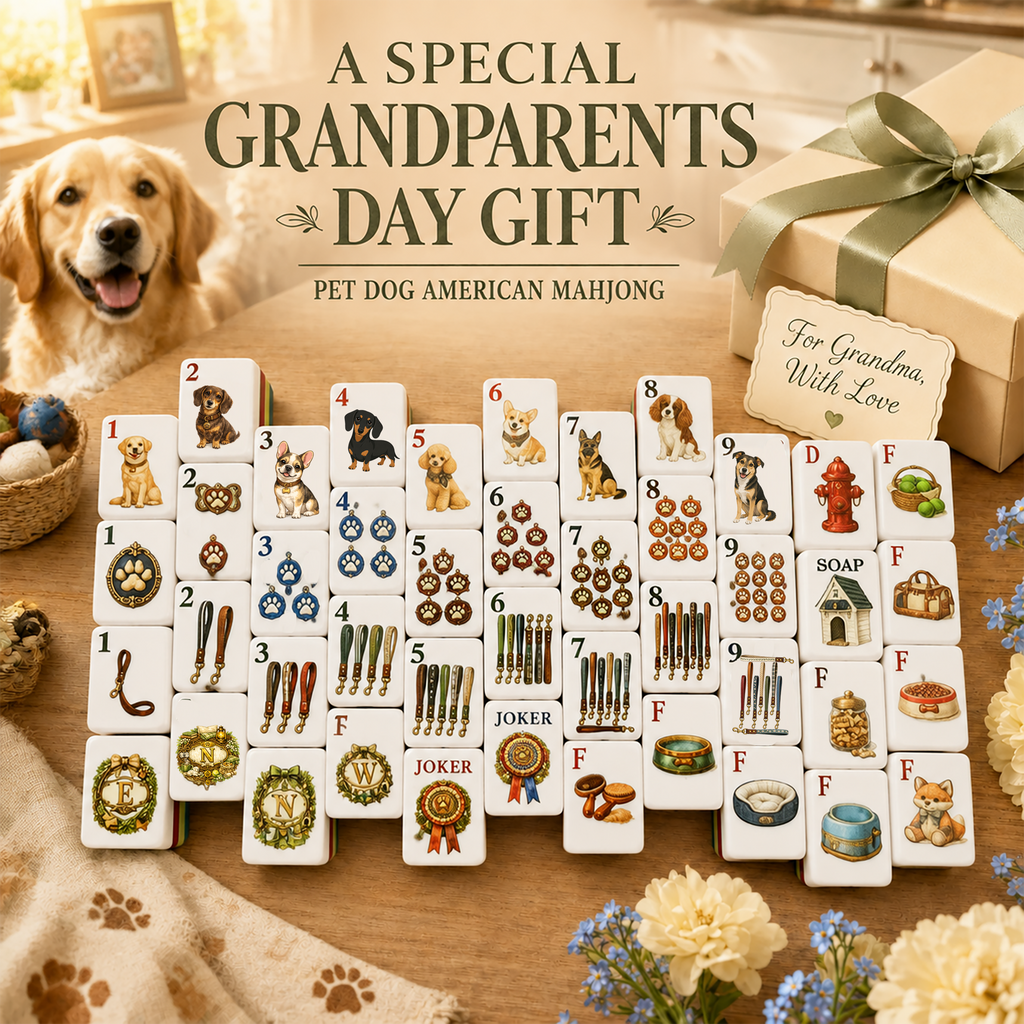 Pet Dog Theme American Mahjong Set – 160-Tile Dog Lover Mahjong Gift
