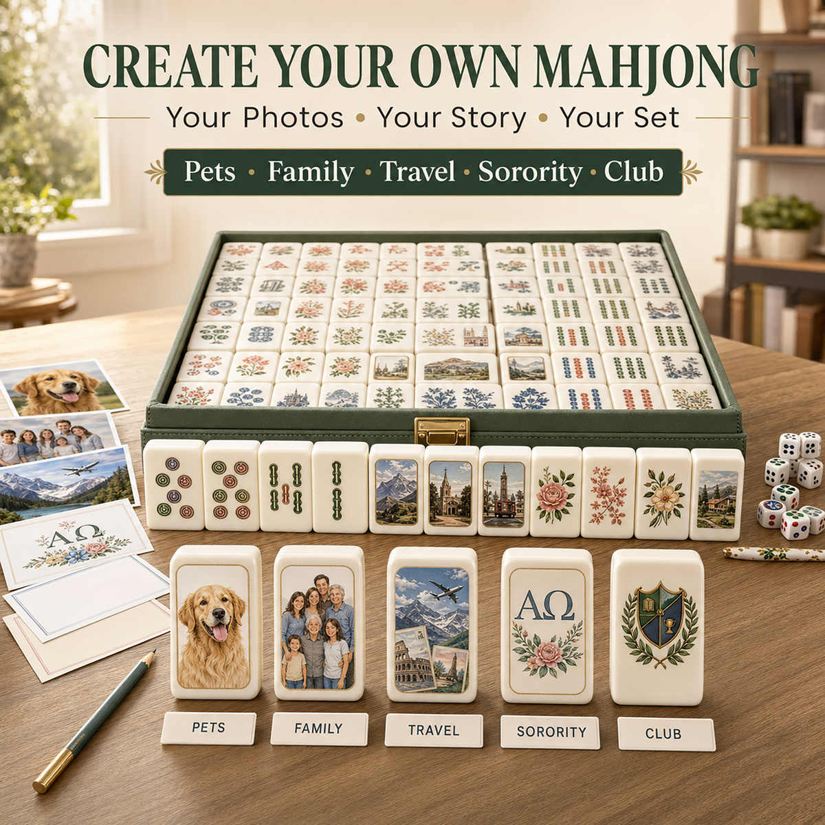 Custom American Mahjong Set – Personalized Photo & Logo Mahjong Tiles