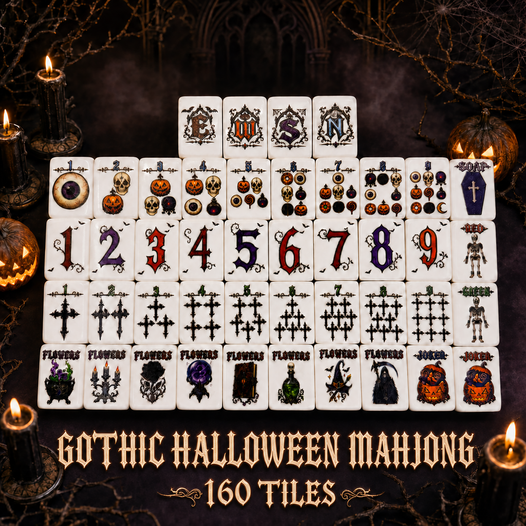 Gothic Halloween American Mahjong Set – 160 Tiles,UV Printed Mahjong