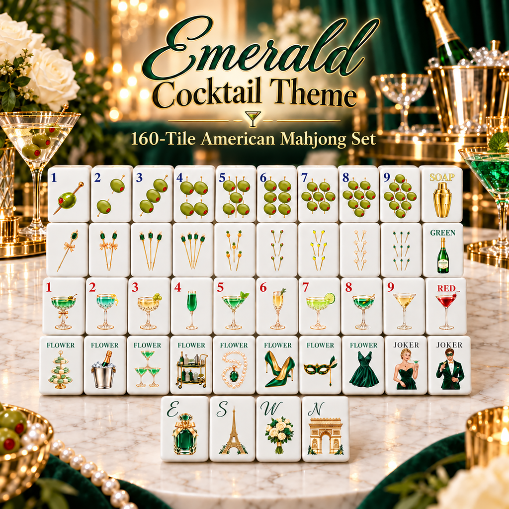 Emerald Cocktail Club American Mahjong Set – 160 Tiles | Parisian Glamour & Martini Inspired Luxury Mahjong